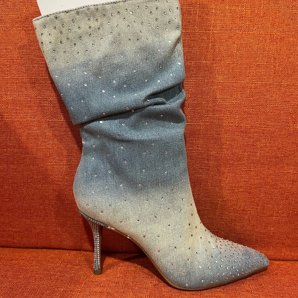 Thalia Sodi Gradient Blue Heeled Boots NIB ombré denim